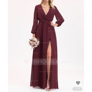 Bridesmaids long sleeve chiffon dress.